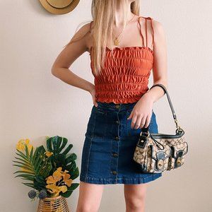 Button Front Denim Skirt